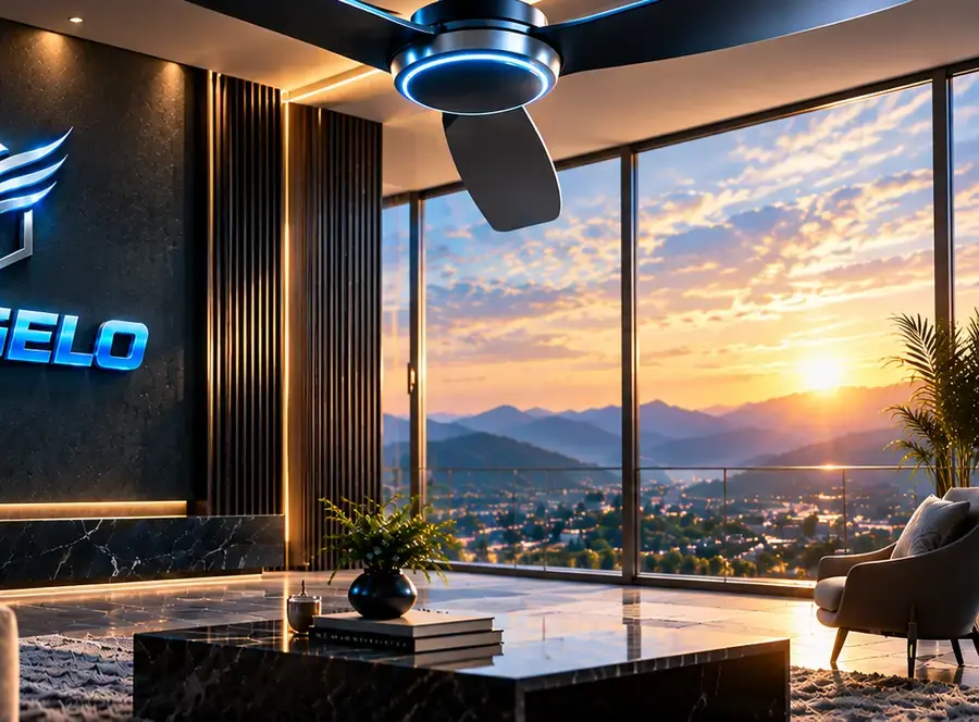 Vangelo fan in a lounge overlooking the mountains at sunset
